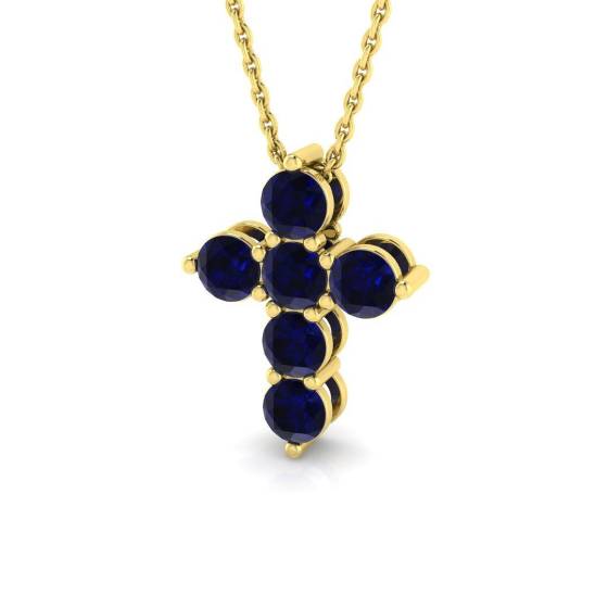 1.43ct AA Round cut Blue Sapphire Gemstone Pendant in 18k Yellow Gold