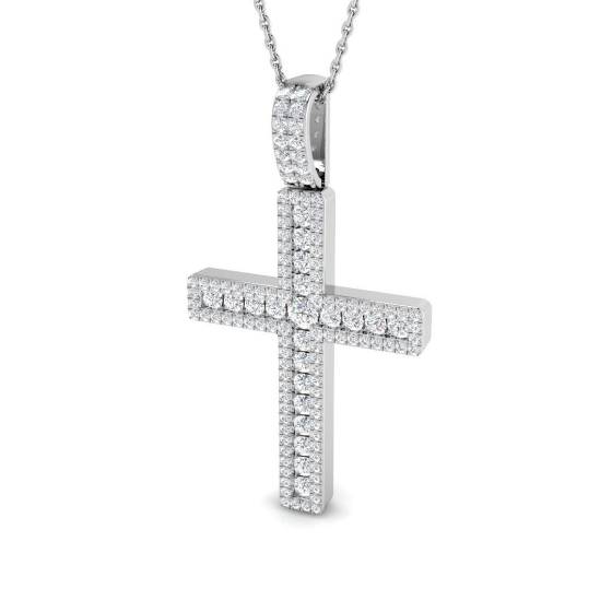 0.87ct I1/G Round cut Diamond Cross Pendant in 9k White Gold