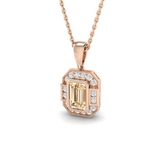 0.66ct I1/G Emerald cut Morganite Gemstone Pendant in 9k Rose Gold