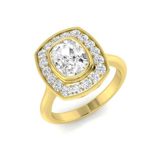 1.44ct SI1/G Cushion cut Diamond Vintage Ring in 18k Yellow Gold