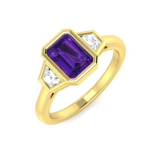 1.11ct SI2/G Emerald cut Amethyst Gemstone Ring in 9k Yellow Gold