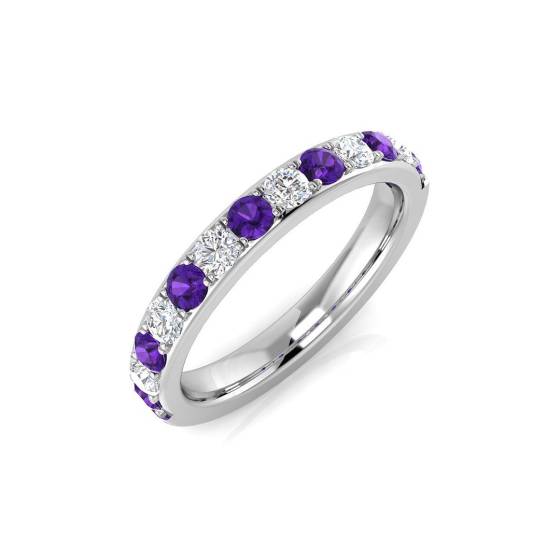 0.67ct SI2/G Round cut Amethyst Gemstone Ring in 9k White Gold