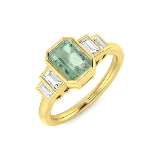 1.19ct SI2/G Emerald cut Green Amethyst Gemstone Ring in 18k Yellow Gold