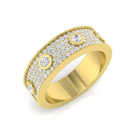 0.76ct SI2/G Round cut Diamond Pave Ring in 18k Yellow Gold