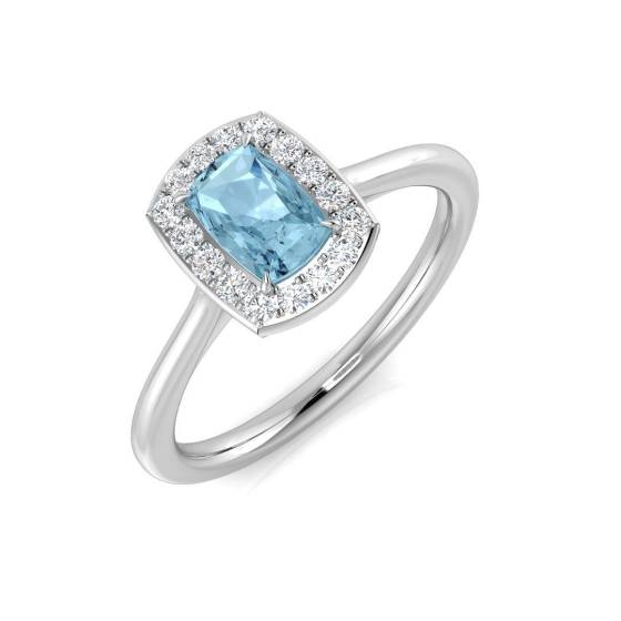 0.70ct SI2/G Cushion cut Aquamarine Gemstone Ring in 9k White Gold