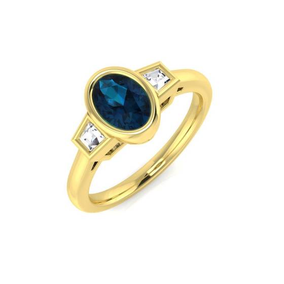 1.10ct SI2/G Oval cut Blue Topaz Gemstone Ring in 9k Yellow Gold