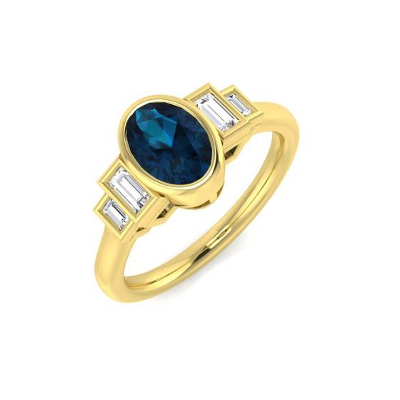 1.12ct SI2/G Oval cut Blue Topaz Gemstone Ring in 9k Yellow Gold