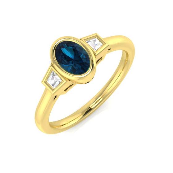 0.65ct SI2/G Oval cut Blue Topaz Gemstone Ring in 9k Yellow Gold