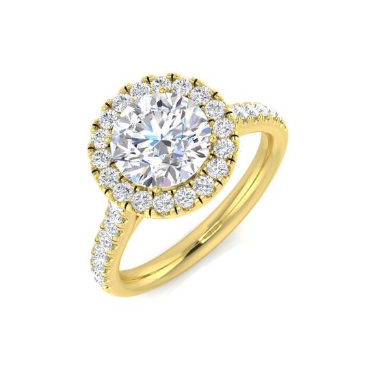 1.60ct SI2/G Round cut Diamond Halo Ring in 18k Yellow Gold