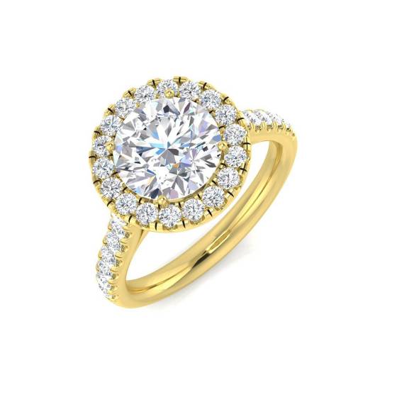 2.54ct SI2/G Round cut Diamond Halo Ring in 18k Yellow Gold