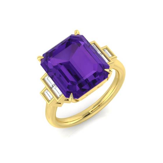 5.50ct SI2/G Emerald cut Amethyst Gemstone Ring in 9k Yellow Gold