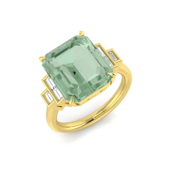 6.15ct SI2/G Emerald cut Green Amethyst Gemstone Ring in 9k Yellow Gold