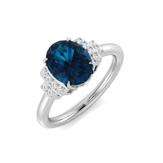 2.26ct I1/G Oval cut Blue Topaz Gemstone Ring in 9k White Gold