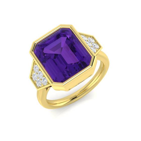 4.88ct I1/G Emerald cut Amethyst Gemstone Ring in 9k Yellow Gold