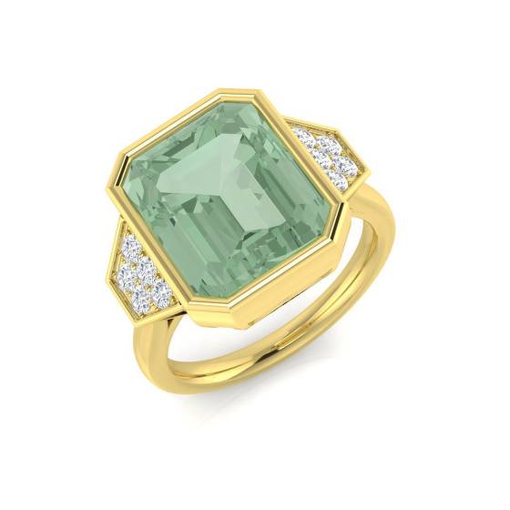 5.10ct I1/G Emerald cut Green Amethyst Gemstone Ring in 9k Yellow Gold