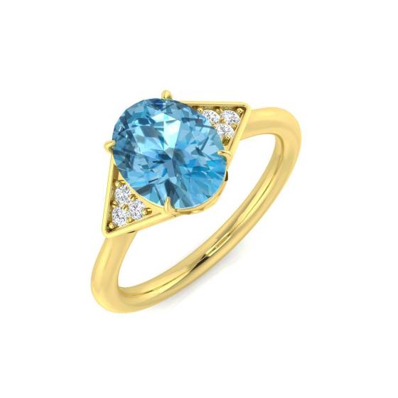 2.41ct SI2/G Oval cut Blue Topaz Gemstone Ring in 9k Yellow Gold