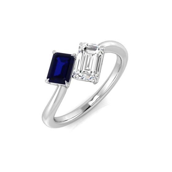 0.99ct SI1/G Emerald cut Blue Sapphire Gemstone Ring in Platinum