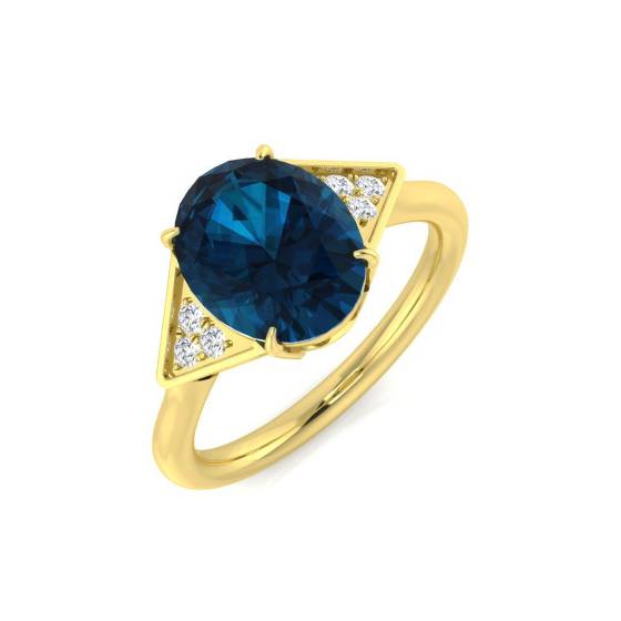 3.48ct SI2/G Oval cut Blue Topaz Gemstone Ring in 9k Yellow Gold