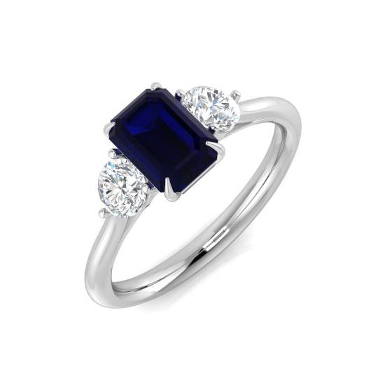 1.55ct SI2/G Emerald cut Blue Sapphire Gemstone Ring in Platinum