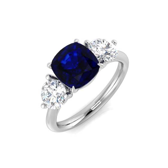 2.32ct SI2/G Cushion cut Blue Sapphire Gemstone Ring in Platinum