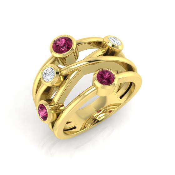 0.74ct SI2/G Round cut Pink Tourmaline Gemstone Ring in 9k Yellow Gold