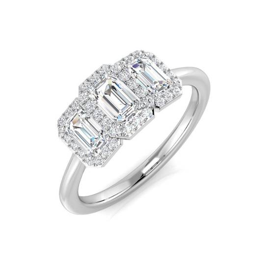 0.80ct SI2/G Emerald cut Diamond 3 Stone Ring in Platinum