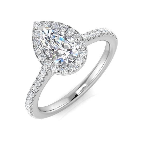 0.76ct SI1/G Pear cut Diamond Halo Ring in Platinum