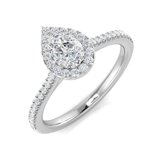 0.59ct SI1/G Pear cut Diamond Halo Ring in Platinum