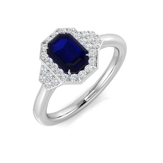 1.01ct SI2/G Emerald cut Blue Sapphire Gemstone Ring in Platinum