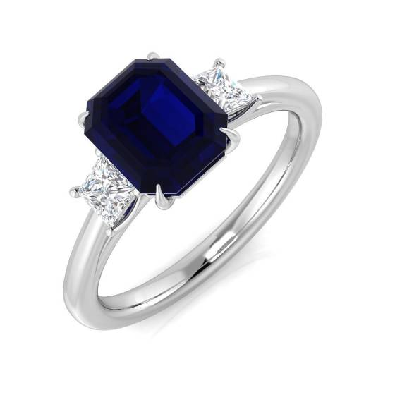 2.15ct SI1/G Emerald cut Blue Sapphire Gemstone Ring in Platinum