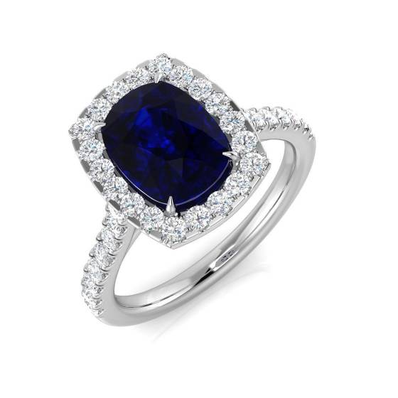 2.74ct SI1/G Cushion cut Blue Sapphire Gemstone Ring in Platinum