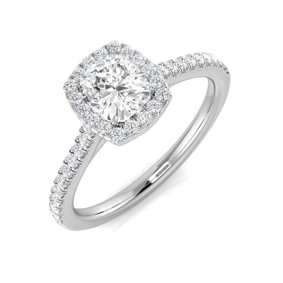 0.87ct SI1/G Cushion cut Diamond Halo Ring in Platinum