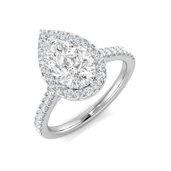 1.87ct SI1/G Pear cut Diamond Halo Ring in Platinum