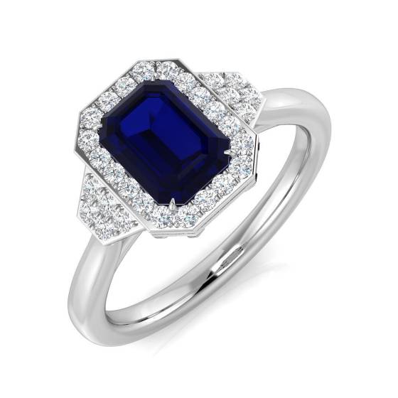 1.35ct SI2/G Emerald cut Blue Sapphire Gemstone Ring in Platinum