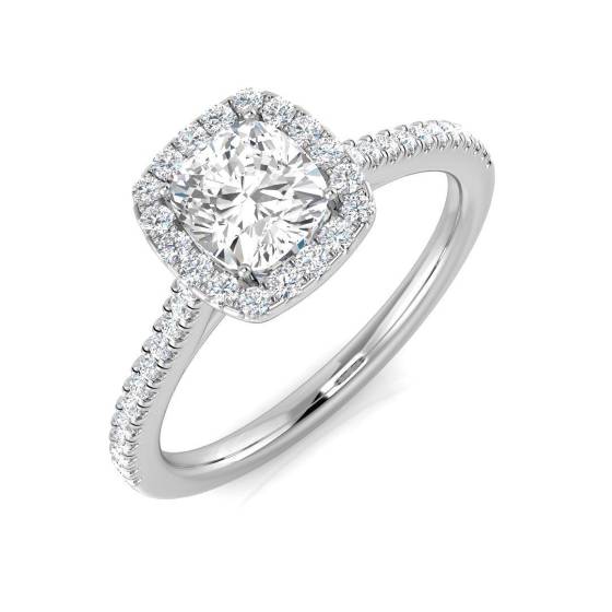 0.98ct SI1/G Cushion cut Diamond Halo Ring in Platinum