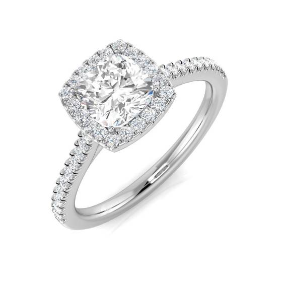 1.21ct SI1/G Cushion cut Diamond Halo Ring in Platinum