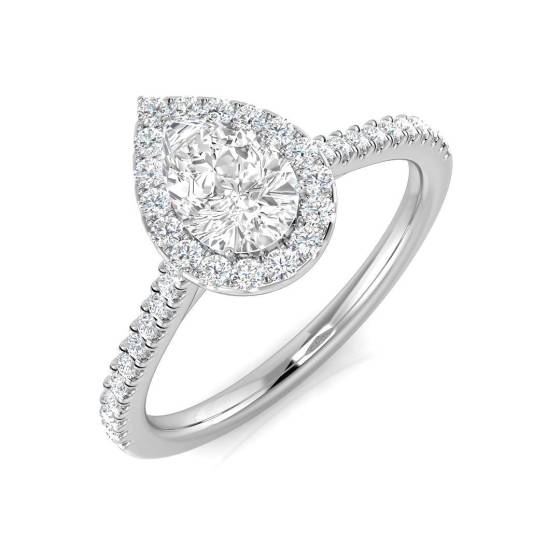 0.81ct SI1/G Pear cut Diamond Halo Ring in Platinum