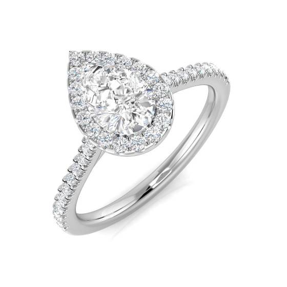 0.95ct SI1/G Pear cut Diamond Halo Ring in Platinum