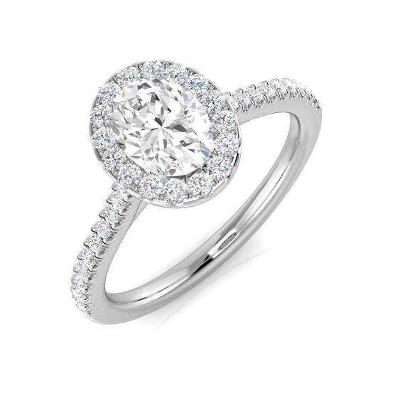 0.88ct SI1/G Oval cut Diamond Halo Ring in Platinum