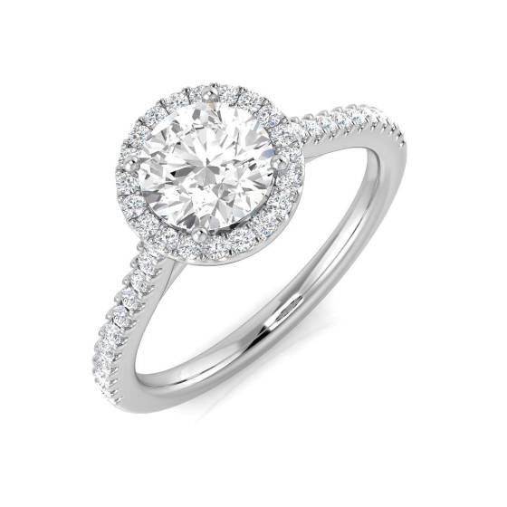 0.89ct SI1/G Round cut Diamond Halo Ring in Platinum