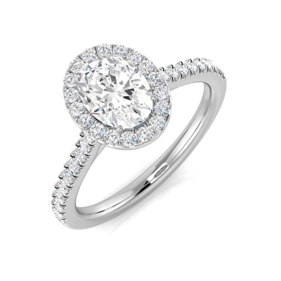 1.06ct SI1/G Oval cut Diamond Halo Ring in Platinum