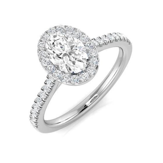 0.94ct SI1/G Oval cut Diamond Halo Ring in Platinum