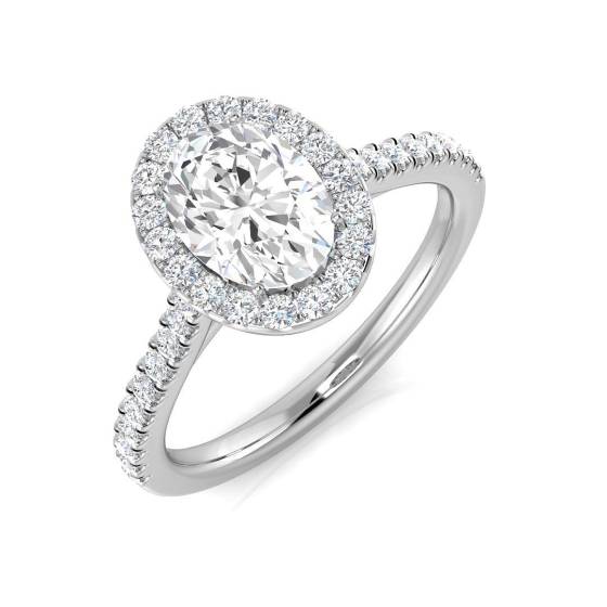 1.28ct SI1/G Oval cut Diamond Halo Ring in Platinum