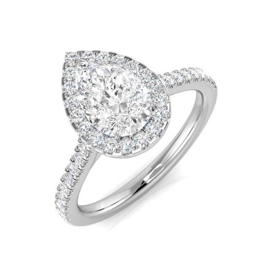 1.31ct SI1/G Pear cut Diamond Halo Ring in Platinum