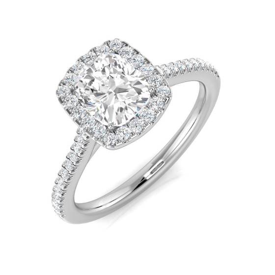 1.19ct SI1/G Cushion cut Diamond Halo Ring in Platinum