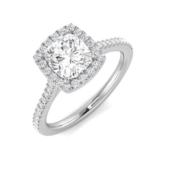 1.41ct SI1/G Cushion cut Diamond Halo Ring in Platinum