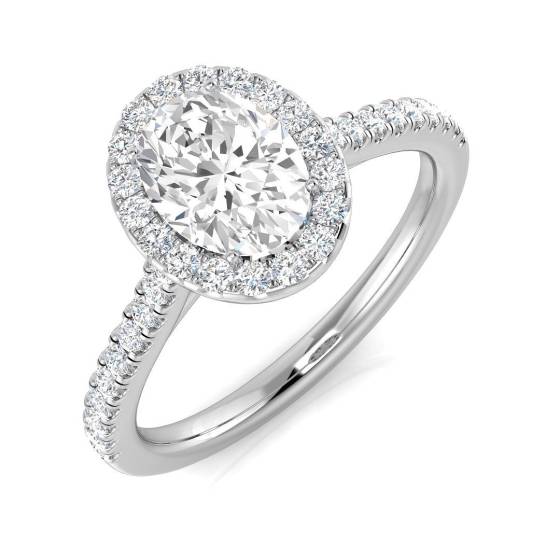 0.99ct SI1/G Oval cut Diamond Halo Ring in Platinum