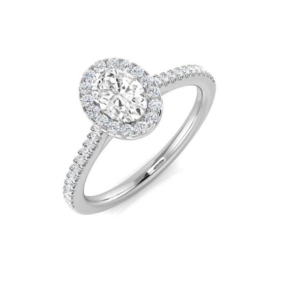 0.67ct SI1/G Oval cut Diamond Halo Ring in Platinum