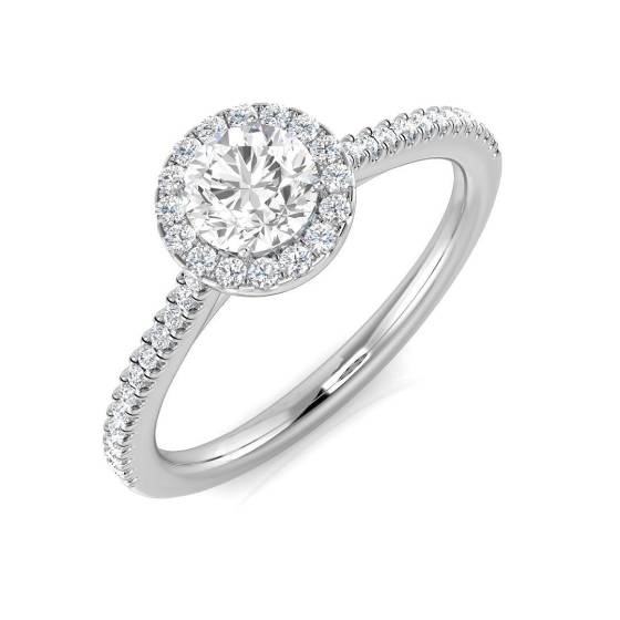 0.57ct SI1/G Round cut Diamond Halo Ring in Platinum