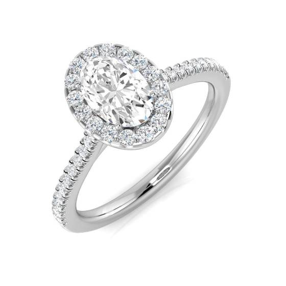 0.85ct SI1/G Oval cut Diamond Halo Ring in Platinum